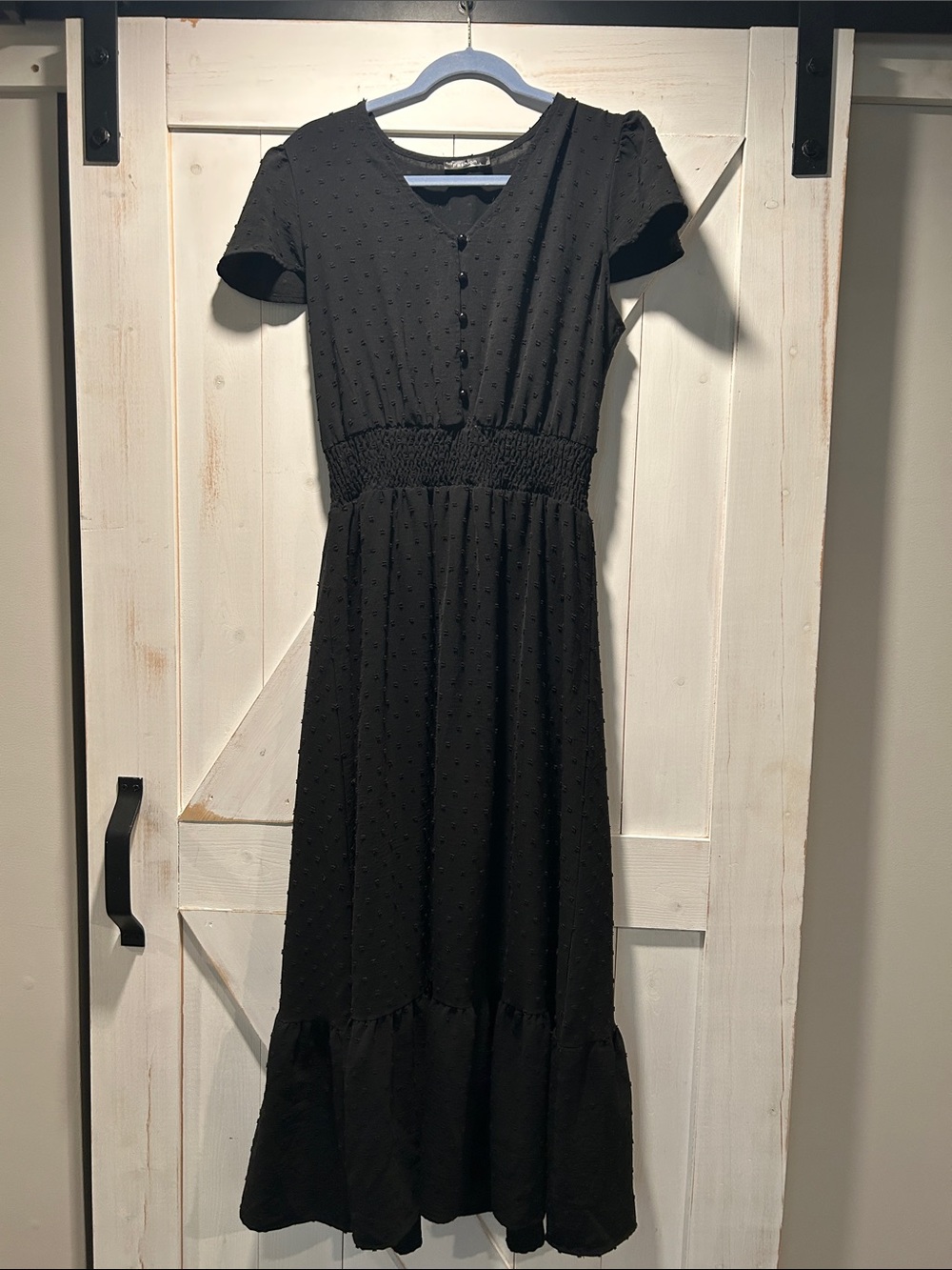 Amazon Fashion Smocked-Waist Black Maxi Dress with Ruffle Hem Large